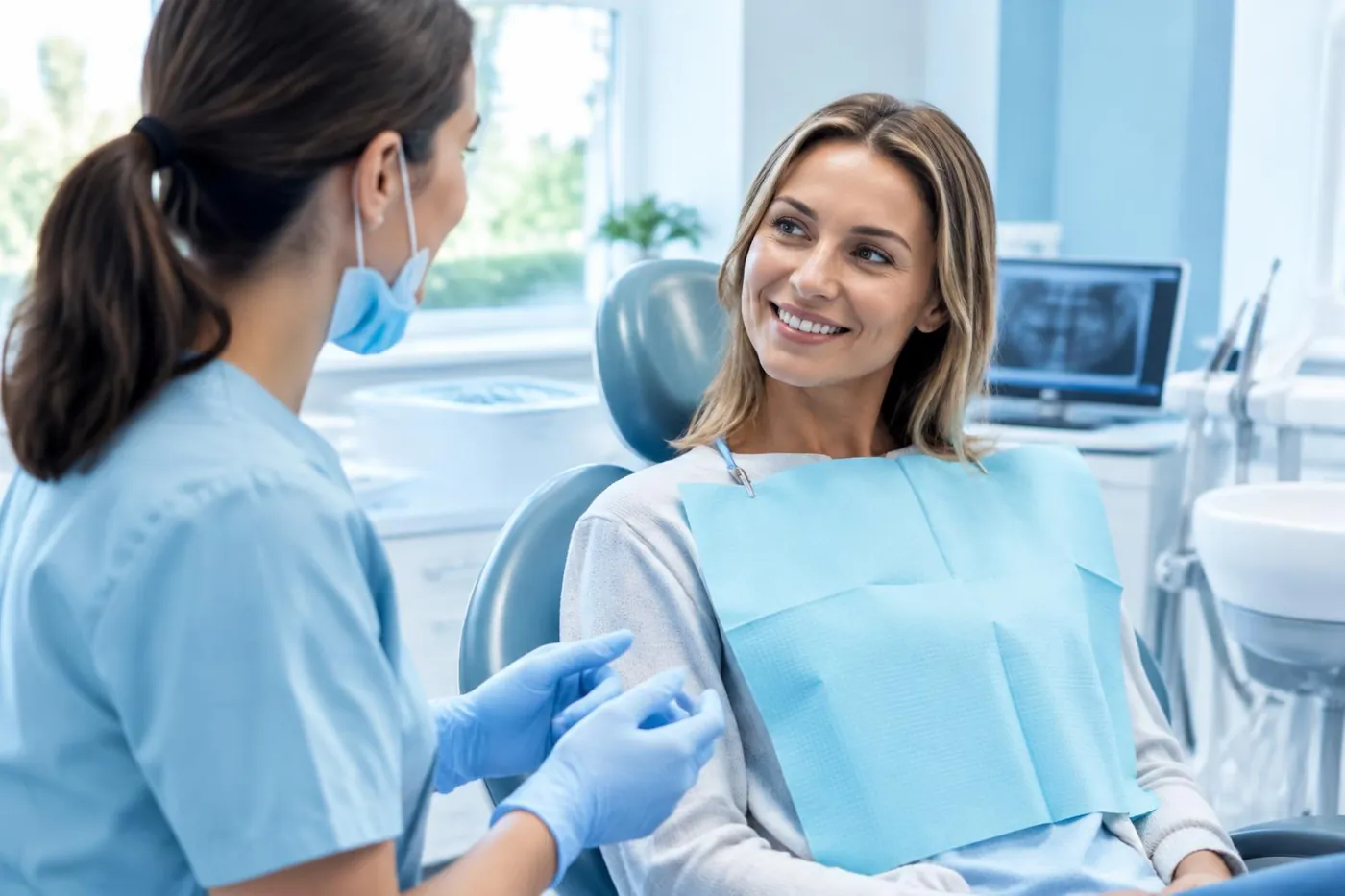 Dentist discussing root canal aftercare and recovery with a patient in Welland